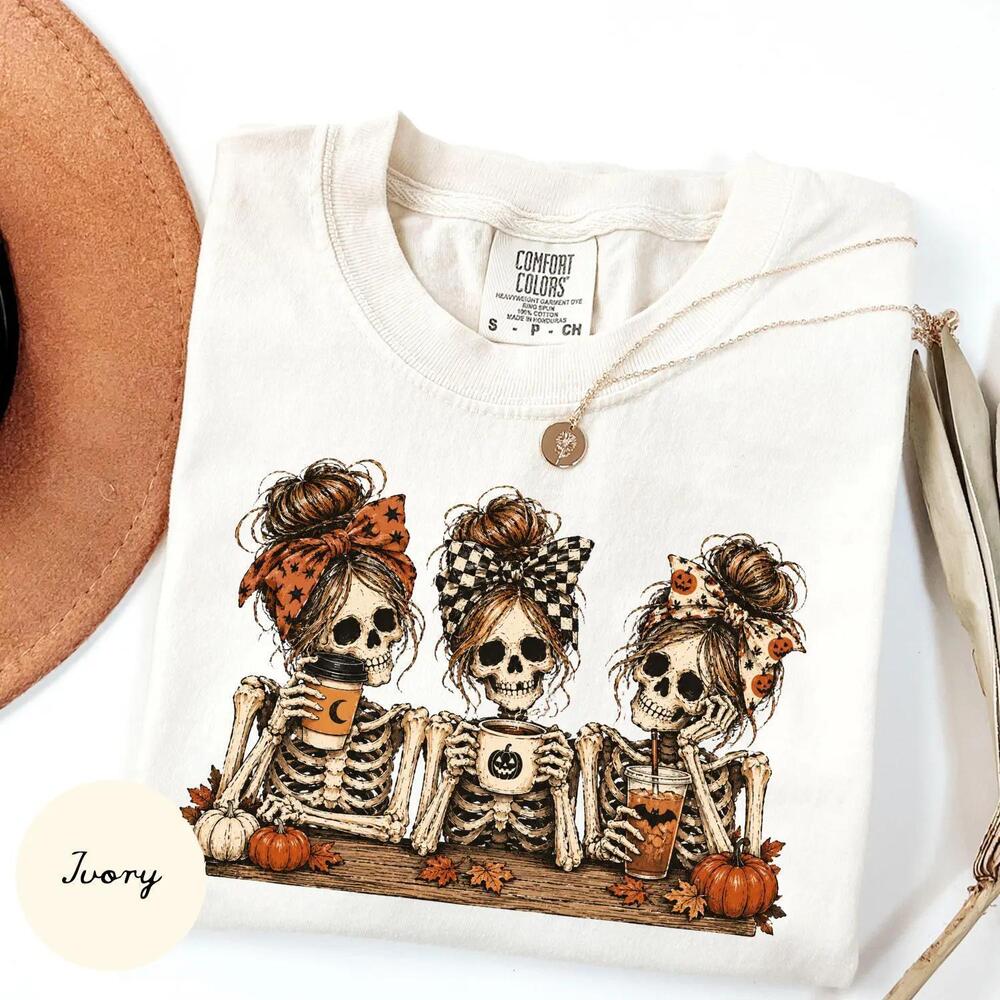 S Halloween Shirt, Skeleton Coffee Shirt, Coquette Skeleton Tee